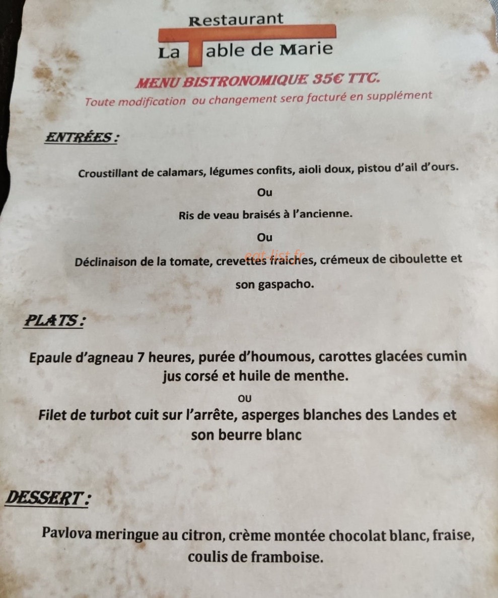 La table de Marie — carte page 1