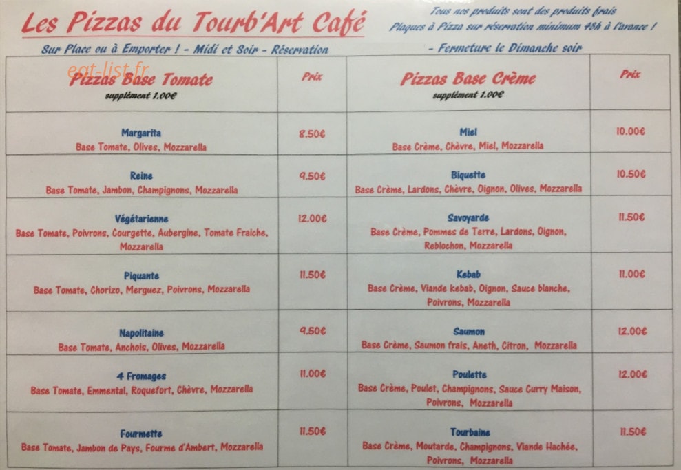 Le Tourb'art Café — carte page 1
