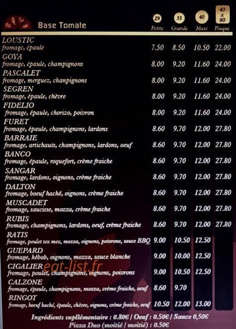 Pizzeria lou toril — carte page 2