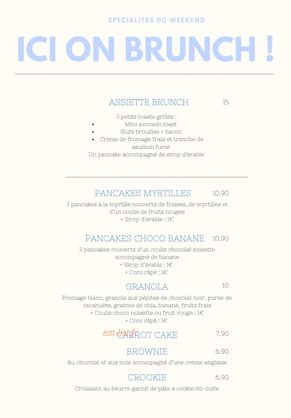 Billie Brunch — carte page 1