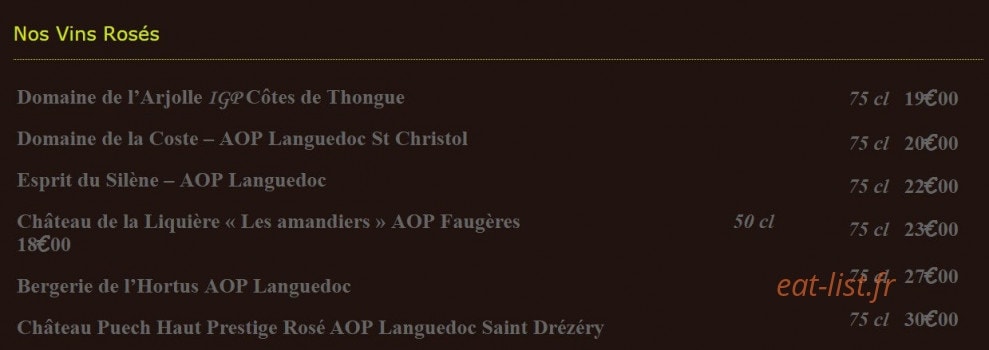 Brasserie La Traîne — carte page 2