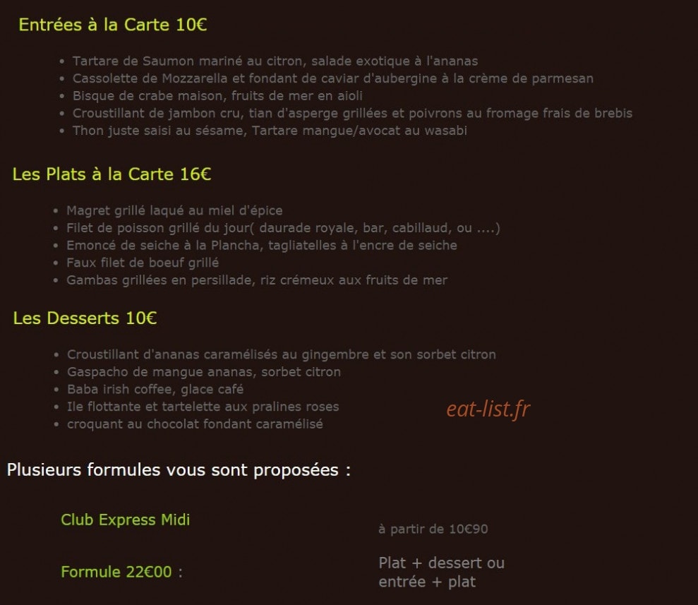 Brasserie La Traîne — carte page 1