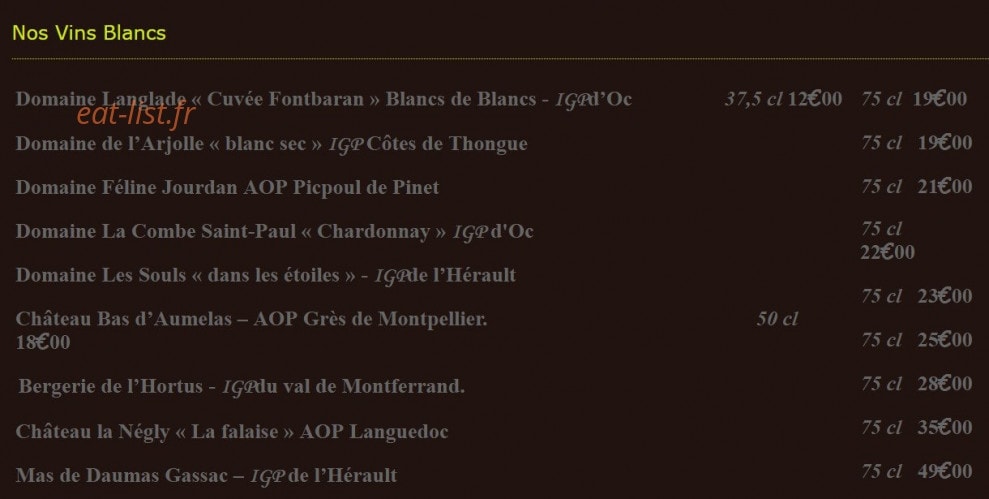 Brasserie La Traîne — carte page 3