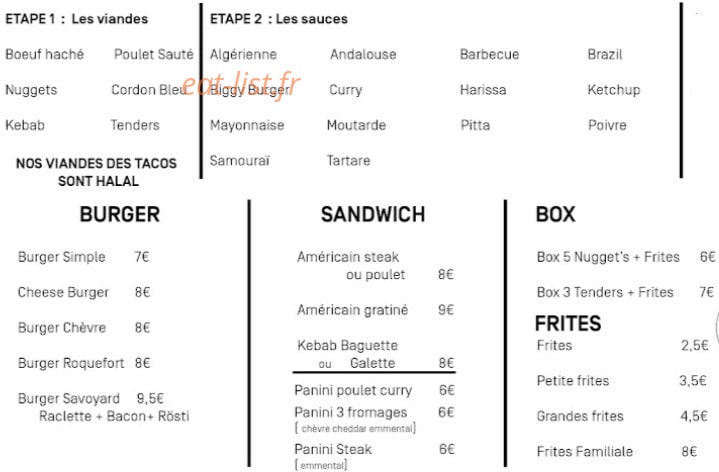 C Tacos — carte page 1
