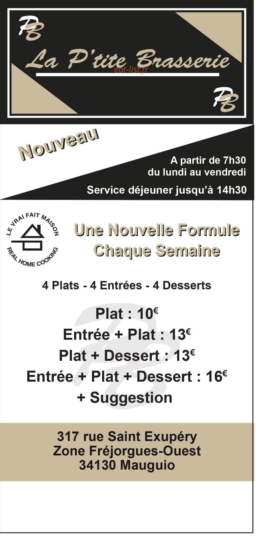 La P'tite Brasserie — carte page 1