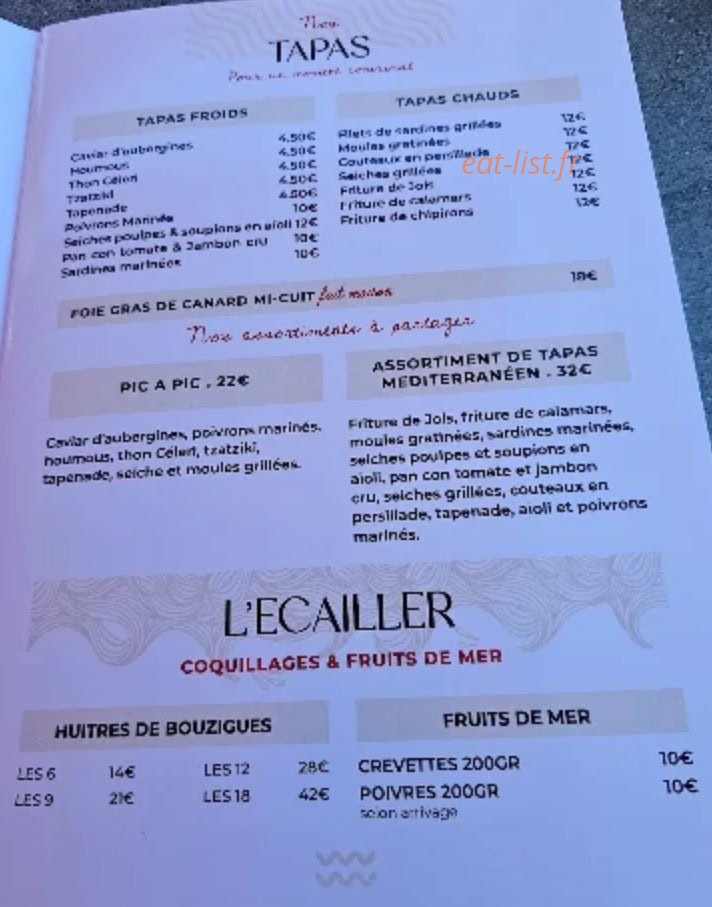 Carte et menu de Le Lamparo à Mauguio — Tapas, écailler