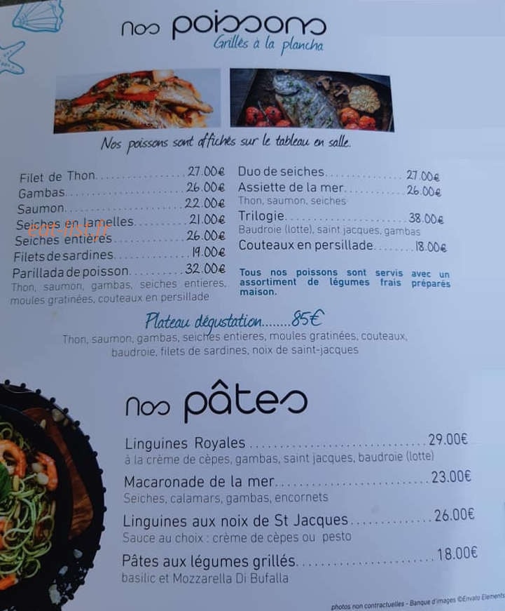 Carte et menu de Le Lamparo à Mauguio — Poissons et pâtes