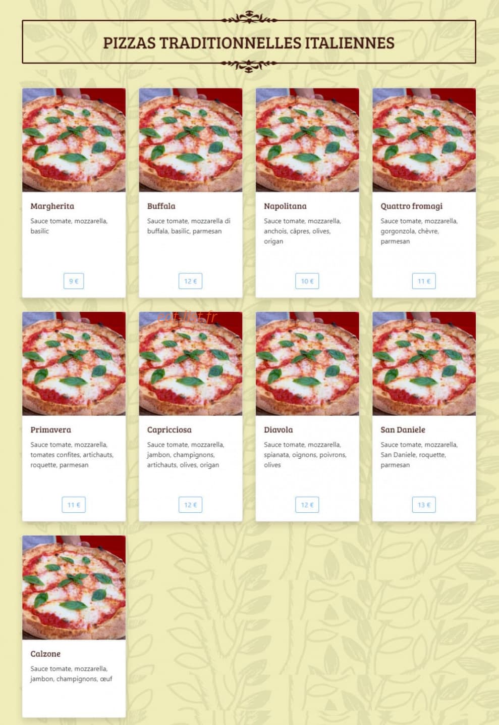Pizza de la Place — carte page 1