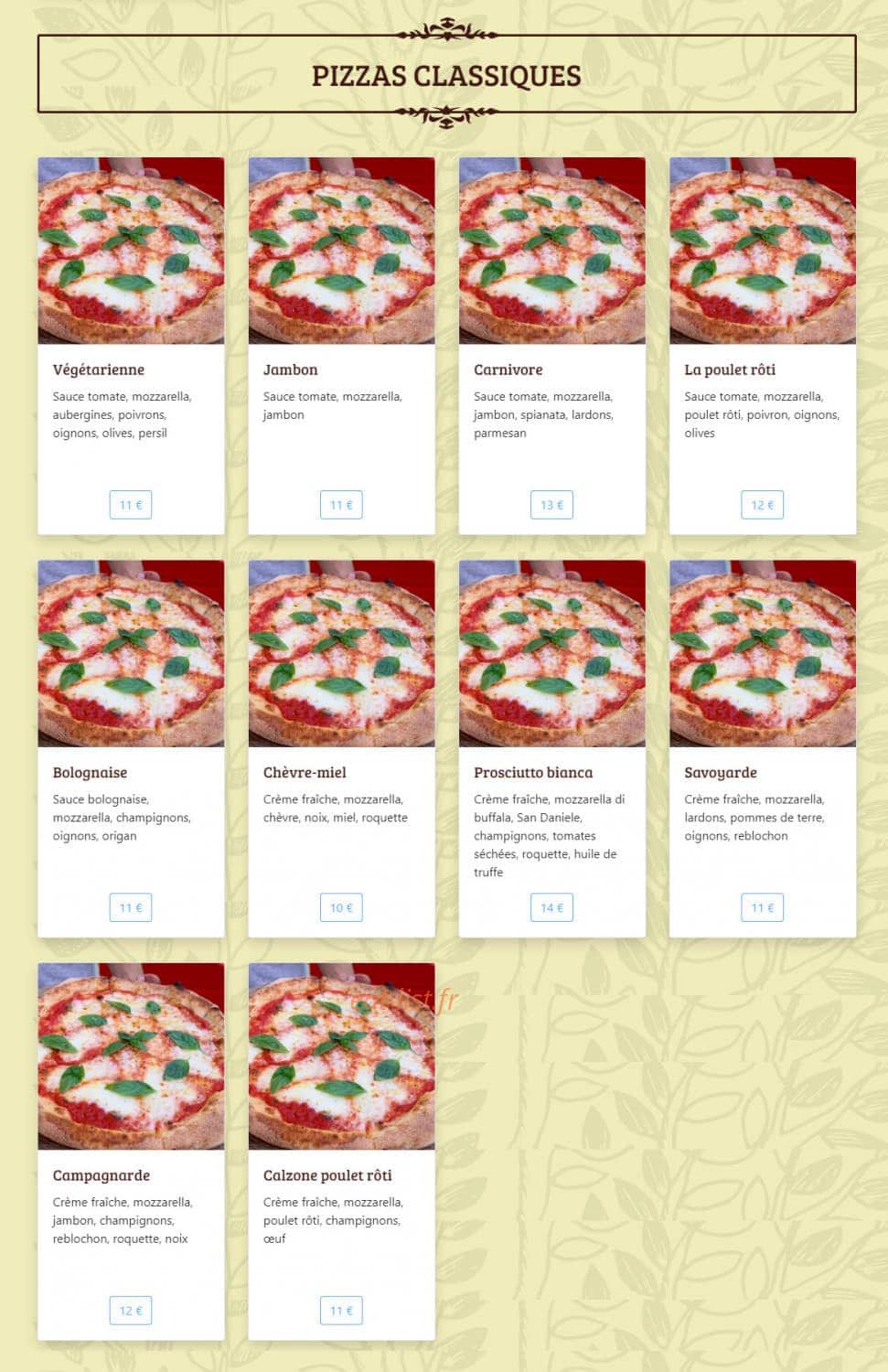 Pizza de la Place — carte page 2