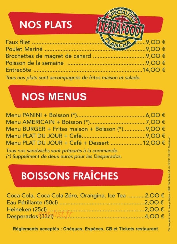 Terrafood — carte page 1