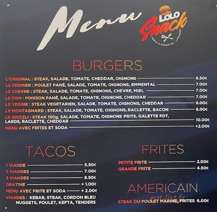 Lolo Snack — carte page 1