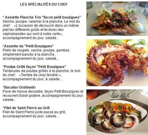 Restaurant le Petit Bouzigues — carte page 1
