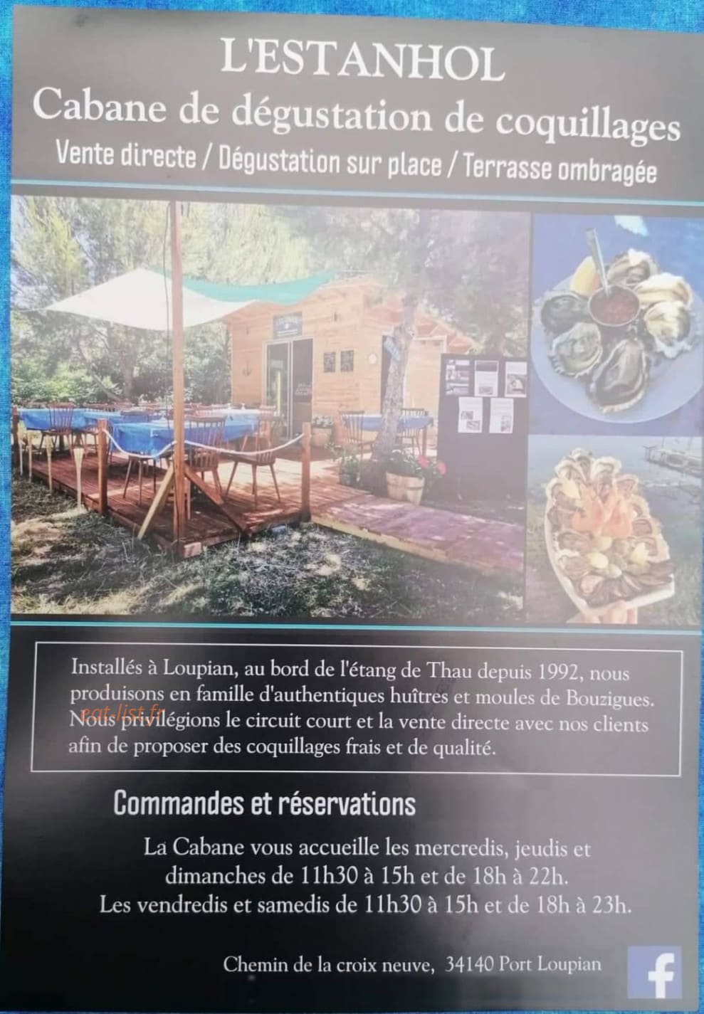 Carte et menu Cabane L' Estanhol Loupian