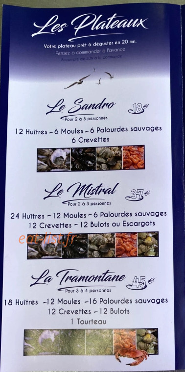 Carte et menu de Maison Lardat Coquillages à Meze — Les plateaux