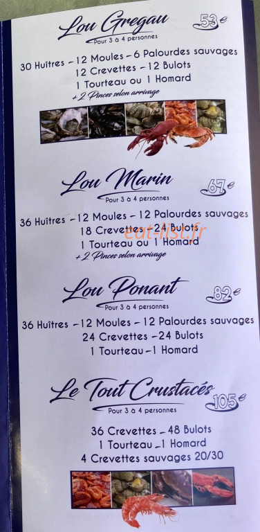Carte et menu de Maison Lardat Coquillages à Meze — Les plateaux suite