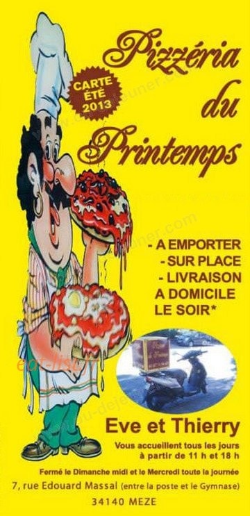 Pizzeria Du Printemps — carte page 1