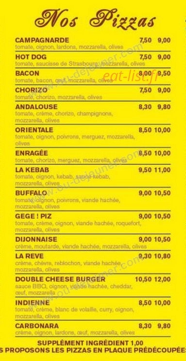 Pizzeria Du Printemps — carte page 3