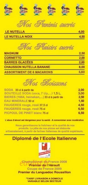 Pizzeria Du Printemps — carte page 6