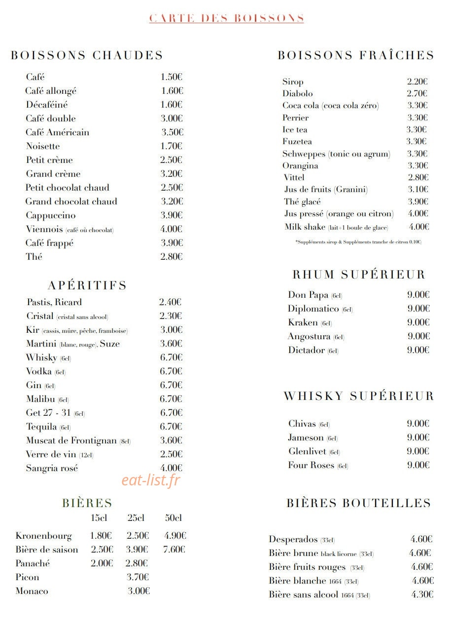 Sun Beach Cafe — carte page 3