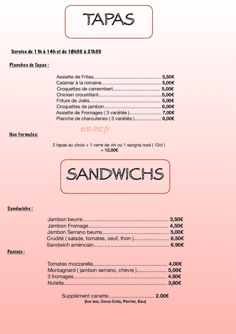 Sun Beach Cafe — carte page 2