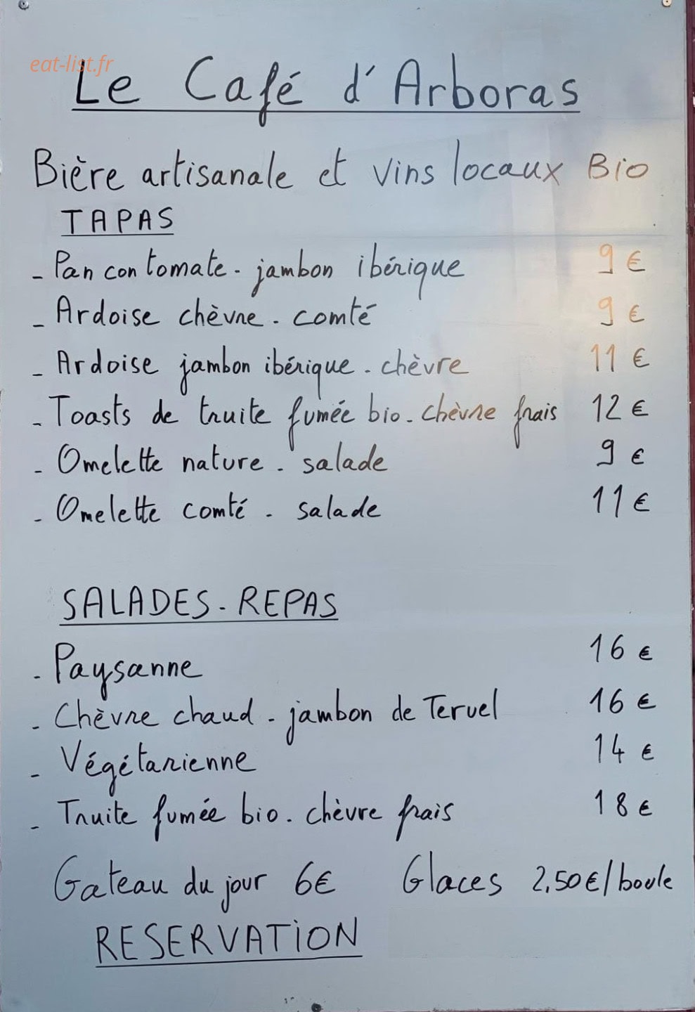 Le Café d'Arboras — carte page 1