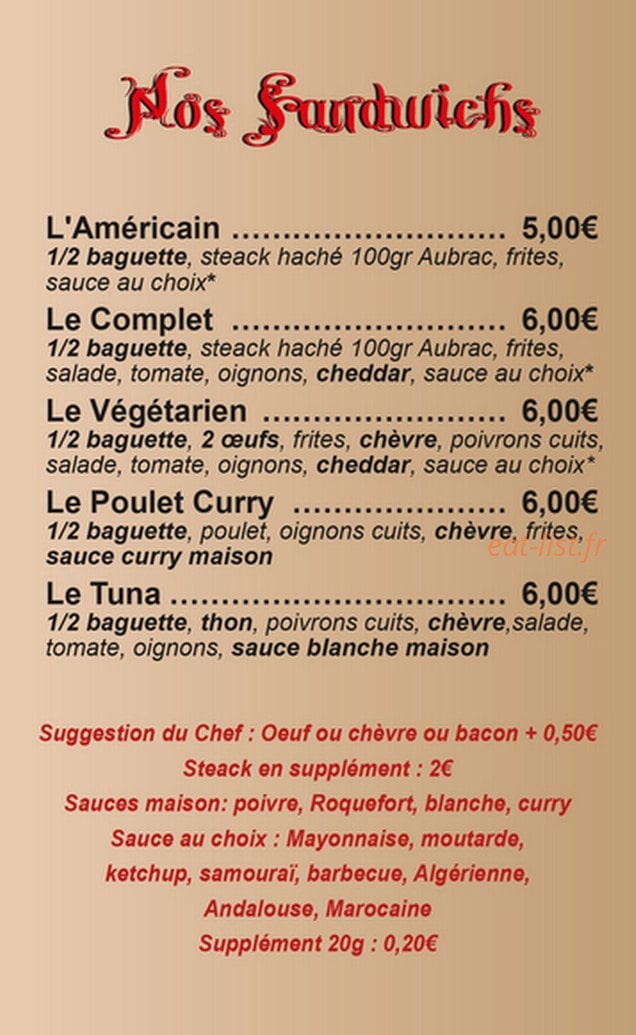 La Cabane à Pizza — carte page 3