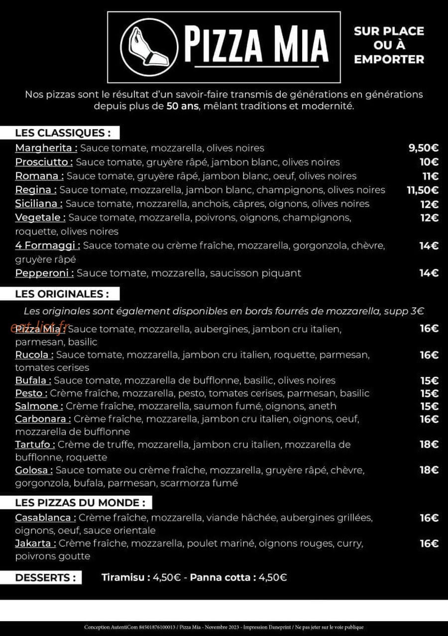 Pizza Mia — carte page 1