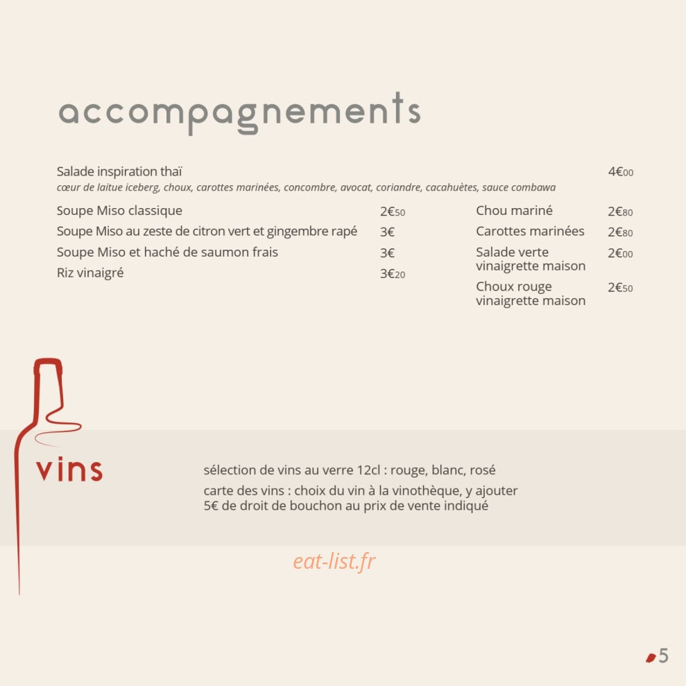 Carte et menu de Sushi by Les Caves Gourmandes à Gignac — Les accompagnements