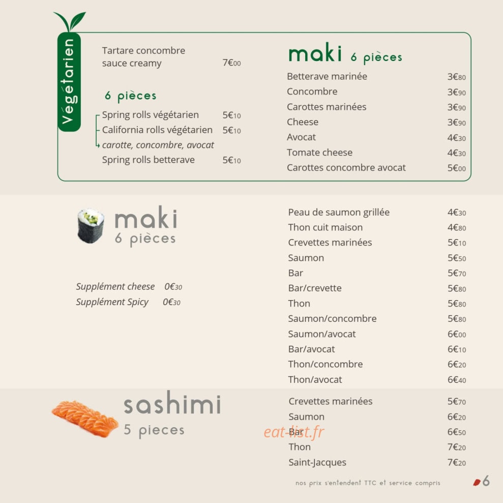 Carte et menu de Sushi by Les Caves Gourmandes à Gignac — Les végétariens