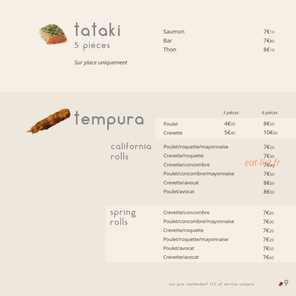 Carte et menu de Sushi by Les Caves Gourmandes à Gignac — Les tataki, tempura