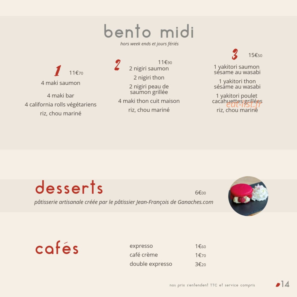 Carte et menu de Sushi by Les Caves Gourmandes à Gignac — Les desserts, cafés