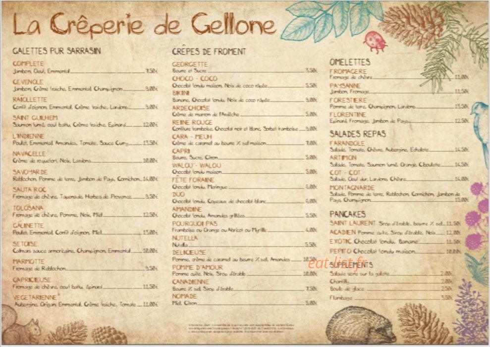 La Crêperie de Gellone — carte page 1