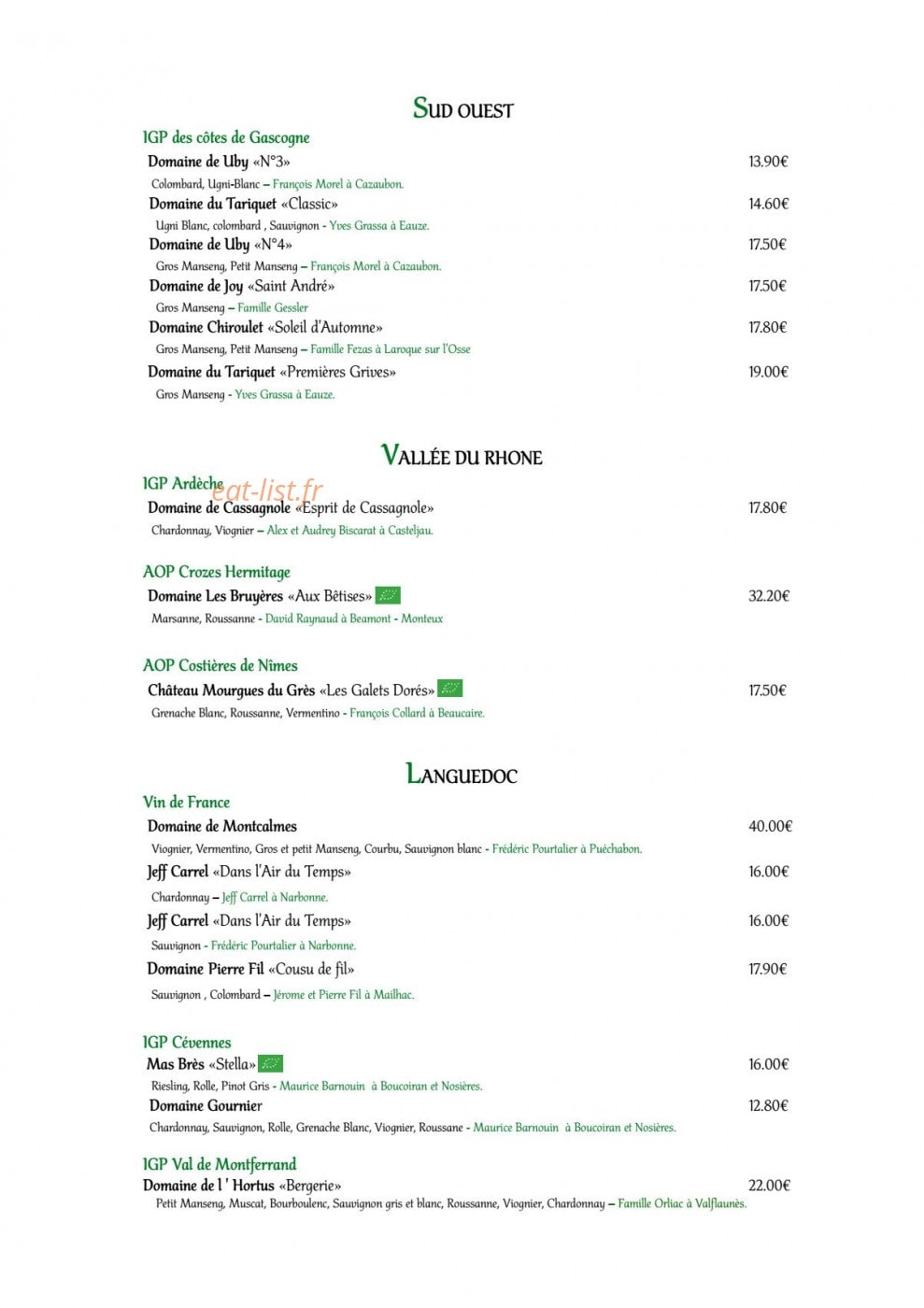 Les Amis de Bacchus — carte page 6