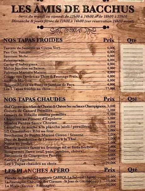 Les Amis de Bacchus — carte page 1