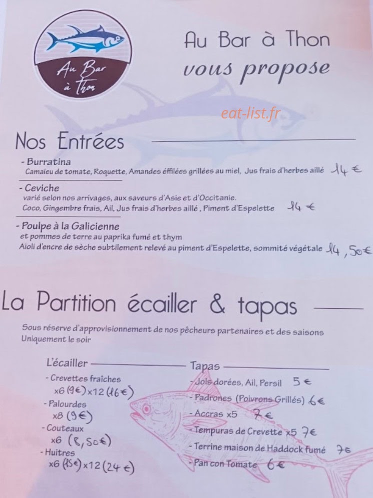Au Bar à Thon — carte page 1