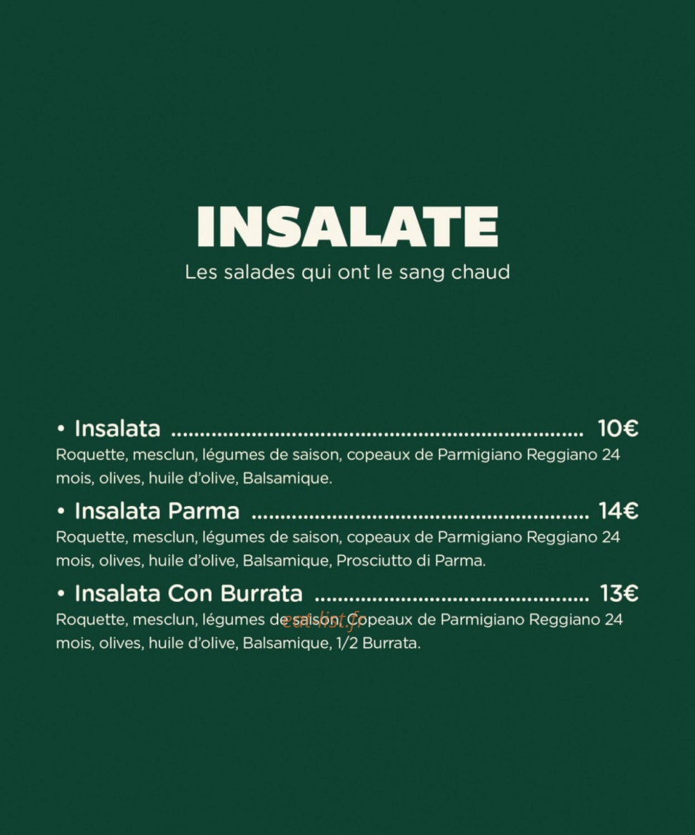 Carte et menu de Bari Famiglie à Castelnau le Lez — Salades