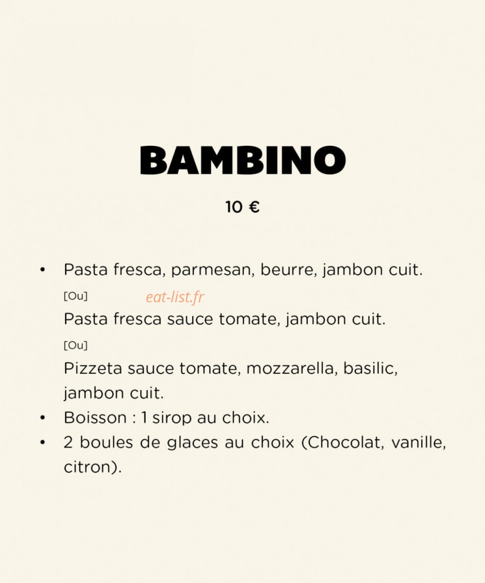 Carte et menu de Bari Famiglie à Castelnau le Lez — Menu enfant