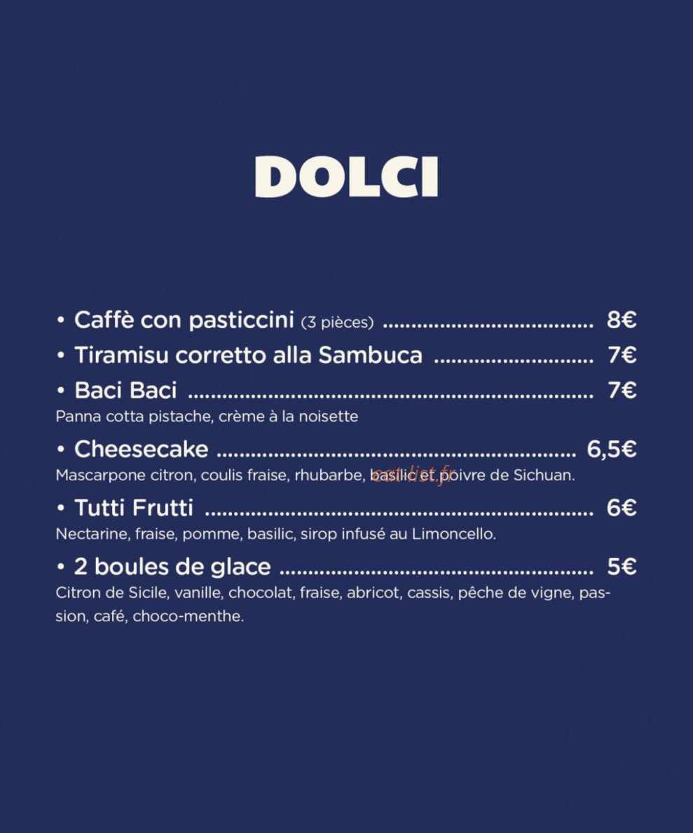 Carte et menu de Bari Famiglie à Castelnau le Lez — Desserts