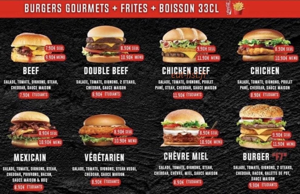 F7 Burgers & Tacos — carte page 1