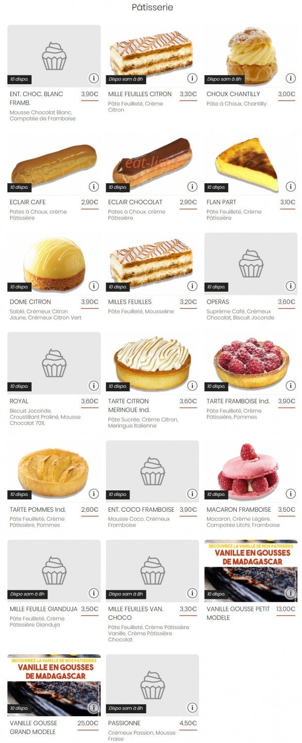 Carte et menu de La Boul'ange de Castelnau à Castelnau le Lez — Les pâtisseries