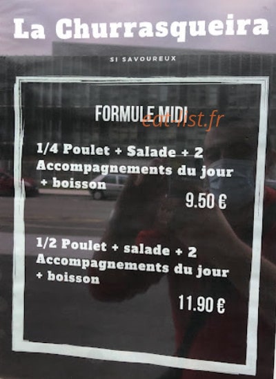 Carte et menu de La Churrasqueira à Castelnau le Lez — Formule midi