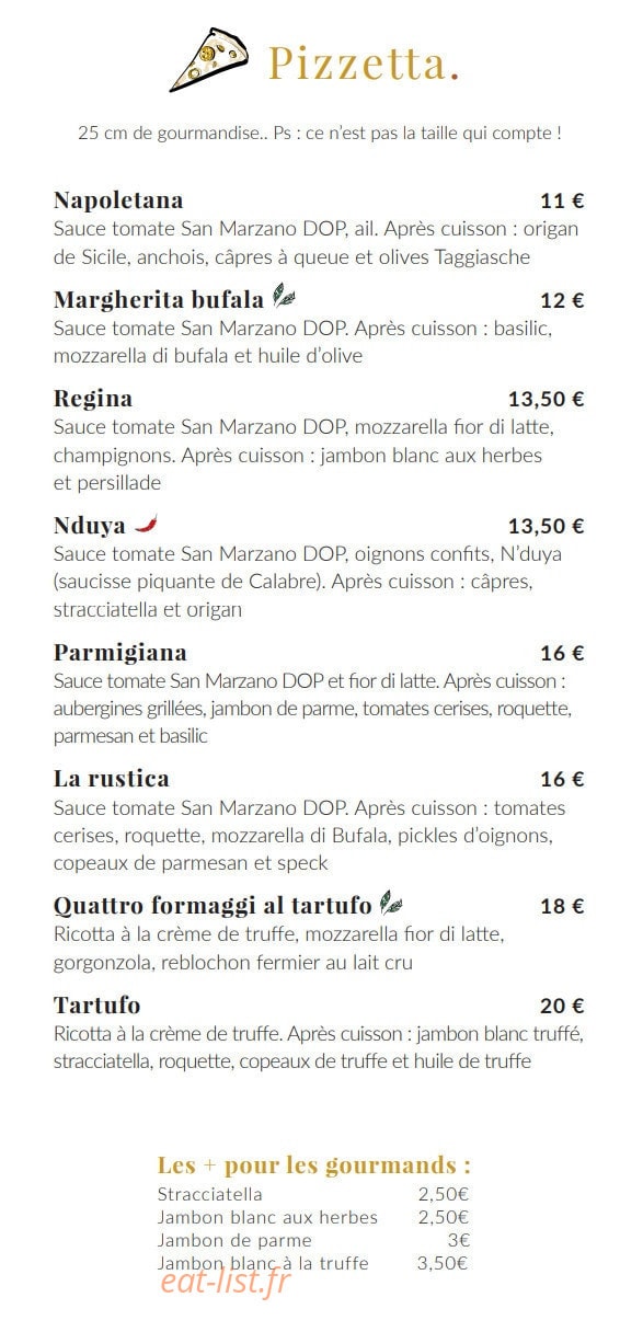 Carte et menu de Mademoiselle Boris à Castelnau le Lez — Les pizzas