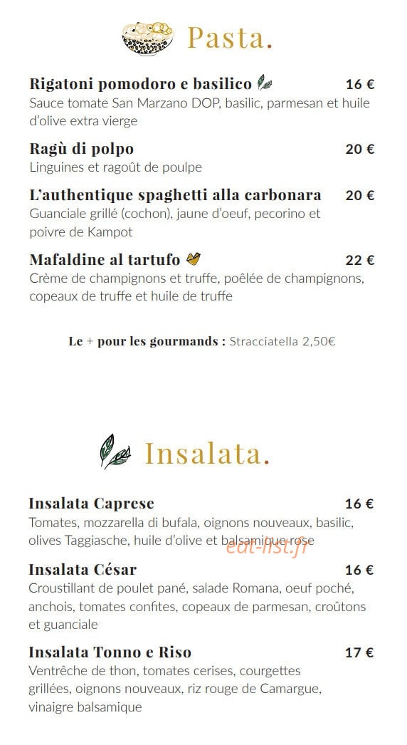 Carte et menu de Mademoiselle Boris à Castelnau le Lez — Les pates et salades