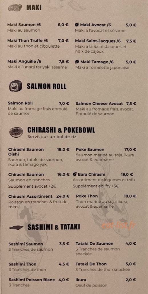 Carte et menu de Namazu Sushi à Castelnau le Lez — Maki, salmon roll et sashimi,...