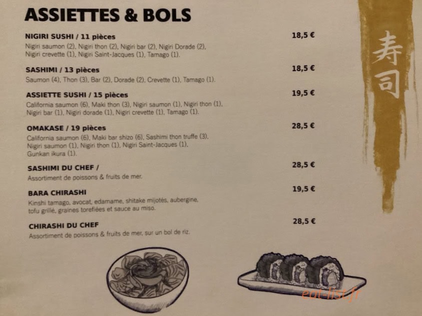 Carte et menu de Namazu Sushi à Castelnau le Lez — Les assiettes et bols