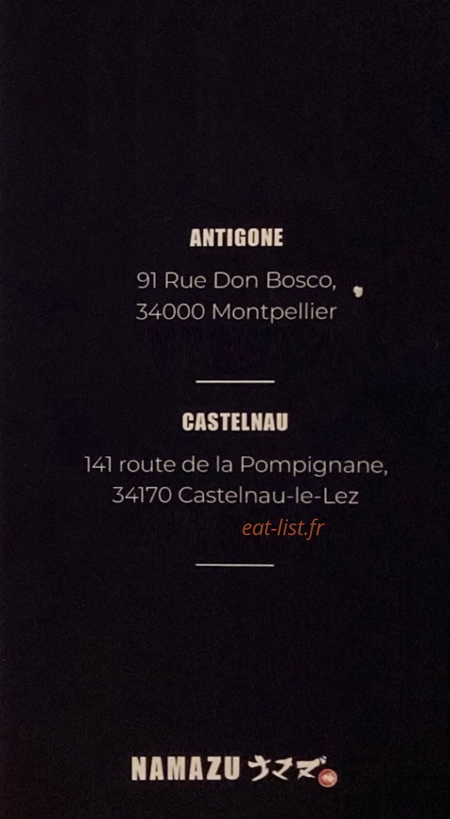 Carte et menu Namazu Sushi Castelnau-le-Lez