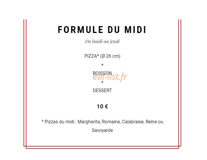 Carte et menu de Pizzeria à l'Italienne à Castelnau le Lez — Les formules du midi