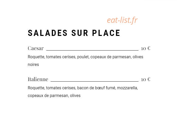 Carte et menu de Pizzeria à l'Italienne à Castelnau le Lez — Les salades sur place