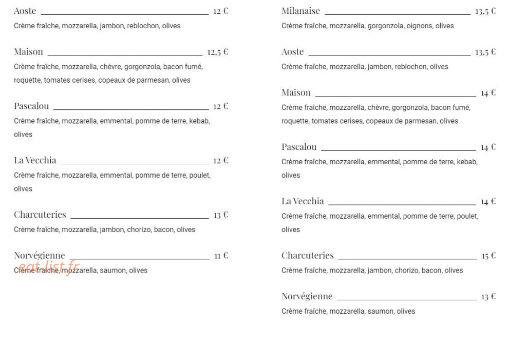 Carte et menu de Pizzeria à l'Italienne à Castelnau le Lez — Les pizzas blanches suite