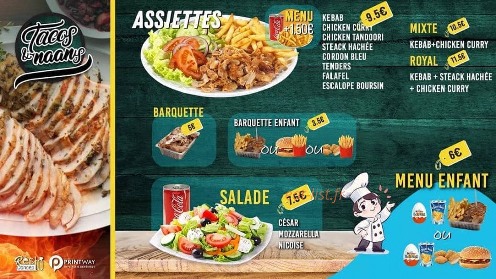 Tacos & naans — carte page 1